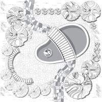 תוכנית בשחור לבן של הקמת גינה עם בריכה