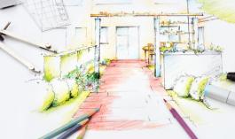 סקיצה ידנית של גינה עירונית