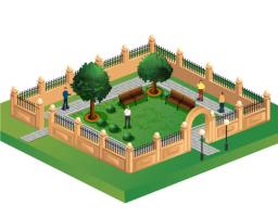 אילוסטרציית תכנון גינה באזור דיור משותף